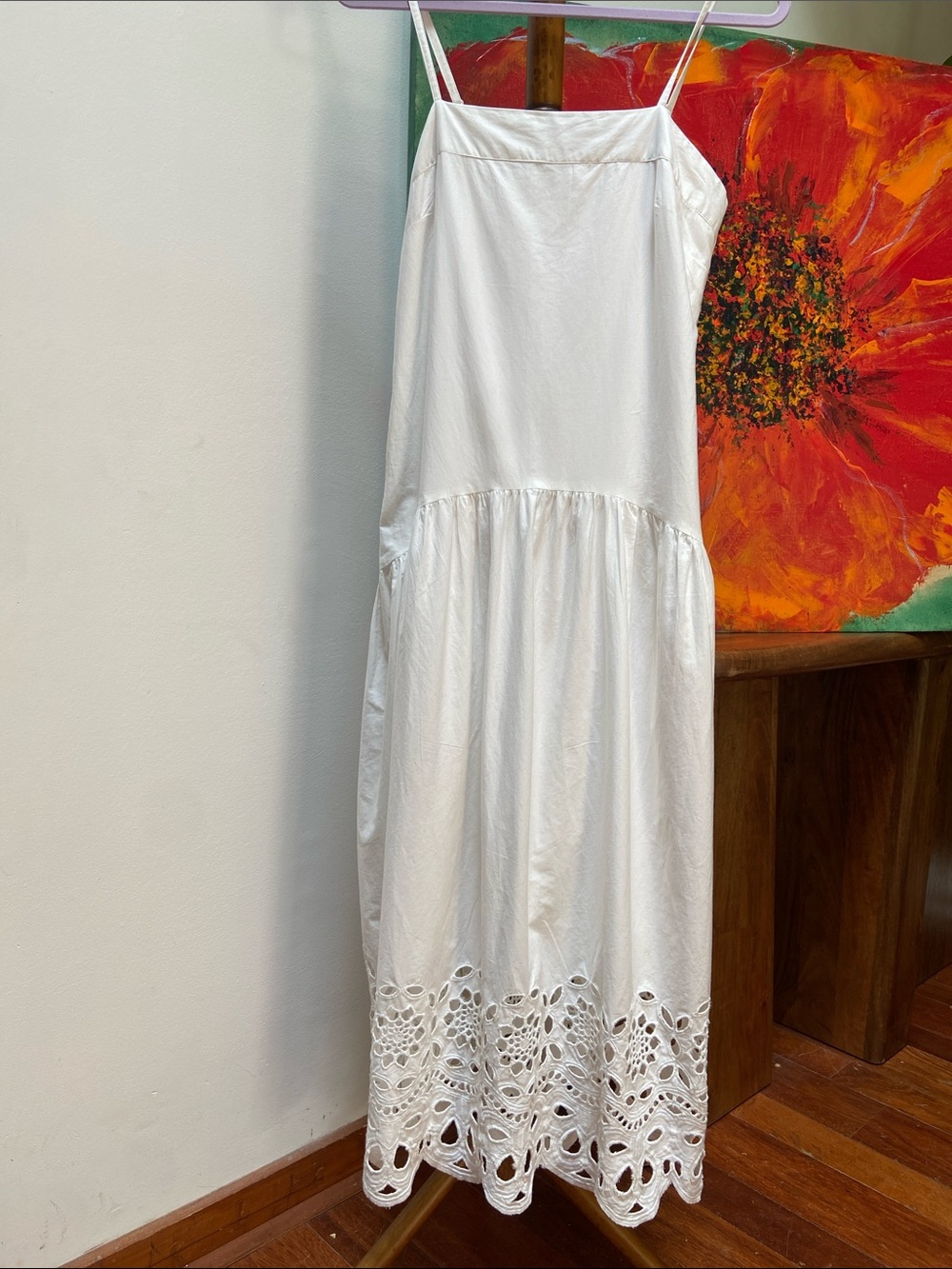 Sim & Sam Cotton White Eyelet Hem Spaghetti Strap Dress